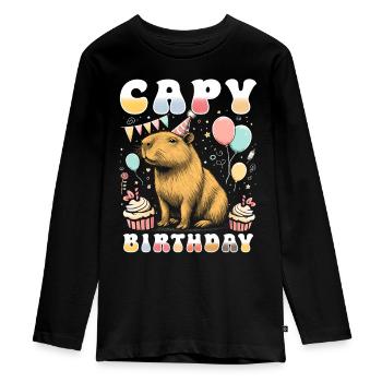 Capy Birthday - Teenager Premium Bio Langarmshirt - Schwarz - Vorne - AI Model Kid Female (0cm)