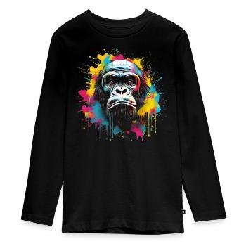 Gorilla bunt - Teenager Premium Bio Langarmshirt - Schwarz - Vorne - AI Model Kid Female (0cm)