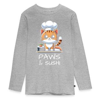 Chats et sushis - T-shirt manches longues Premium Ado - gris chiné - Devant