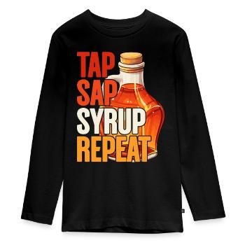Maple Syrup Maple Sap Tap Sap Syrup Repeat - Teenager Premium Organic Long Sleeve Shirt - black - Front - AI Model Kid Female (0cm)