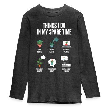 Jardin, Loisirs, Hobby, Plantes - T-shirt manches longues Premium Ado - anthracite chiné - Devant - AI Model Kid Female (0cm)