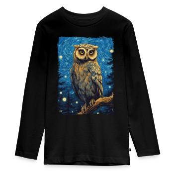 Eule Starry Night - Teenager Premium Bio Langarmshirt - Schwarz - Vorne - AI Model Kid Female (0cm)