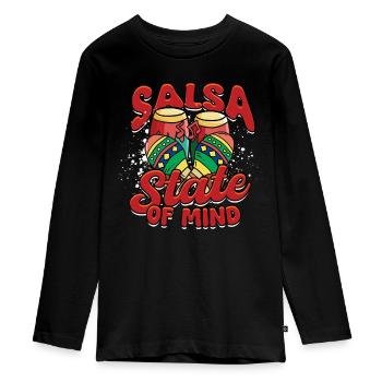 Salsa State Of Mind Salsero Salsera - Teenager Premium Organic Long Sleeve Shirt - black - Front - AI Model Kid Female (0cm)