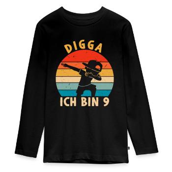 Digga Ich bin 9 - Teenager Premium Bio Langarmshirt - Schwarz - Vorne - AI Model Kid Female (0cm)
