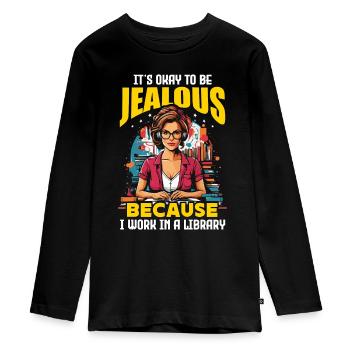 Bibliothécaire C’est normal d’être jaloux Bibliothécaire d’école - T-shirt manches longues Premium Ado - noir - Devant - AI Model Kid Female (0cm)