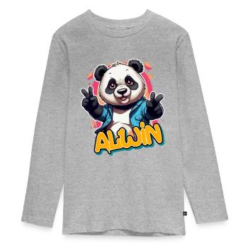 ALWIN - Handsome Boy Name with Cool Panda - Teenager Premium Organic Long Sleeve Shirt - heather grey - Front