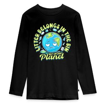 Environmental Protection Litter Belongs In The Bin - Teenager Premium Organic Long Sleeve Shirt - black - Front - AI Model Kid Female (0cm)