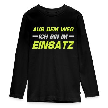 Firefighter Tshirt Firefighter Firefighter 112 - Teenager Premium Organic Long Sleeve Shirt - black - Front - AI Model Kid Female (0cm)
