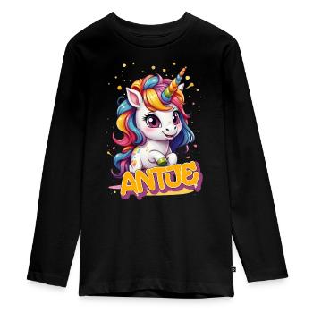 ANTJE - Beau prénom de fille avec une jolie licorne - T-shirt manches longues Premium Ado - noir - Devant - AI Model Kid Female (0cm)