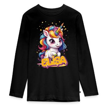 ELISA - Beautiful girl name with cute unicorn - Teenager Premium Organic Long Sleeve Shirt - black - Front - AI Model Kid Female (0cm)