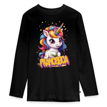 FRANCESCA - Beau prénom de fille avec une jolie licorne - T-shirt manches longues Premium Ado - noir - Devant - AI Model Kid Female (0cm)