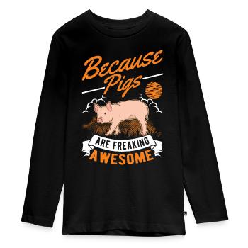 Because Pigs are freaking awesome Schweine - Teenager Premium Organic Long Sleeve Shirt - black - Front - AI Model Kid Female (0cm)