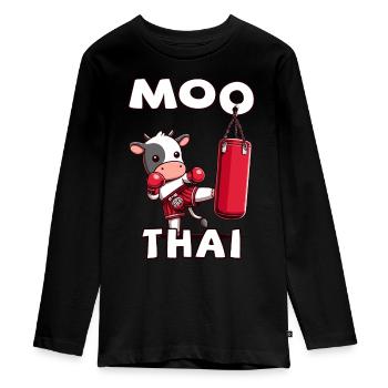 Muay Thai Boxing, Thai Boxing Kickboxing, Moo Thai - Teenager Premium Organic Long Sleeve Shirt - black - Front - AI Model Kid Female (0cm)
