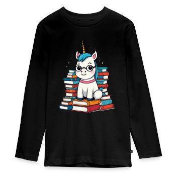 Mignon rat de bibliothèque licorne Créatures mythiques magiques - T-shirt manches longues Premium Ado - noir - Devant - AI Model Kid Female (0cm)