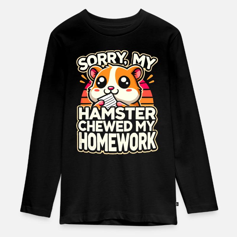 Hamster, Devoirs, Drôle Hamster - T-shirt manches longues Premium Ado - noir
