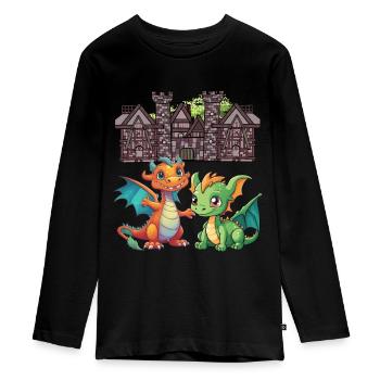 Mittelalter Drache Drachen - Teenager Premium Bio Langarmshirt - Schwarz - Vorne - AI Model Kid Female (0cm)