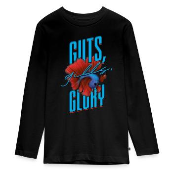 Kampffisch Kampffische Guts Gills Glory - Teenager Premium Bio Langarmshirt - Schwarz - Vorne - AI Model Kid Female (0cm)