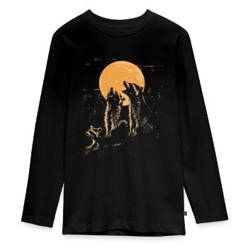 3 Waschbären Mond Heulender Tierkunst - Teenager Premium Bio Langarmshirt - Schwarz - Vorne - AI Model Kid Female (0cm)