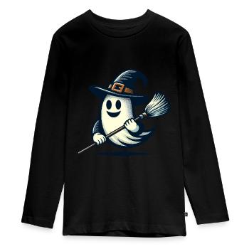 Funny Witch Spirit Witch Broom Halloween Fun - Teenager Premium Organic Long Sleeve Shirt - black - Front - AI Model Kid Female (0cm)