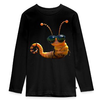 Chenille Drôle Larve Chenille Cadeau Chenille Mignonne - T-shirt manches longues Premium Ado - noir - Devant - AI Model Kid Female (0cm)