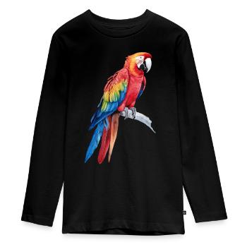 Watercolour Colorful Scarlet Macaw Parrot Bird - Teenager Premium Organic Long Sleeve Shirt - black - Front - AI Model Kid Female (0cm)