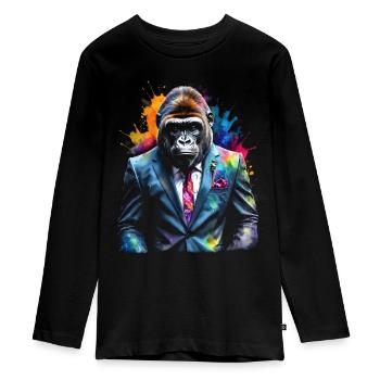 Costume de gorille singe Imprimé de conception d’animaux colorés - T-shirt manches longues Premium Ado - noir - Devant - AI Model Kid Female (0cm)