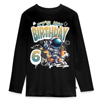 Astronaut 6. Geburtstag Weltall Hund Lustig - Teenager Premium Bio Langarmshirt - Schwarz - Vorne - AI Model Kid Female (0cm)