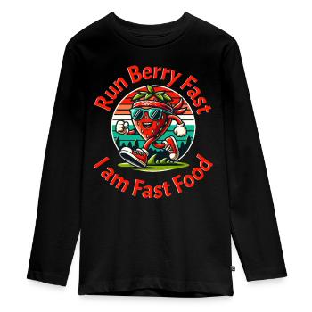 Run Berry Fast - Fraise amusante comme fast-food - T-shirt manches longues Premium Ado - noir - Devant - AI Model Kid Female (0cm)