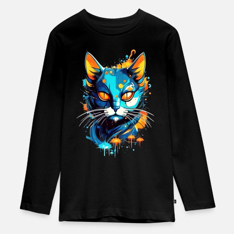 Bunte kosmische Katze - Teenager Premium Bio Langarmshirt - Schwarz