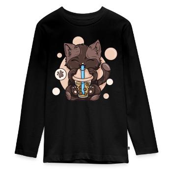 Thé à bulles Boba BubbleTea Kawaii Japan Tea Kpop - T-shirt manches longues Premium Ado - noir - Devant - AI Model Kid Female (0cm)
