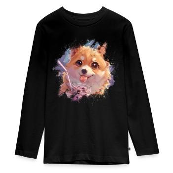 Thé à bulles Boba BubbleTea Kawaii Japan Tea Kpop - T-shirt manches longues Premium Ado - noir - Devant - AI Model Kid Female (0cm)