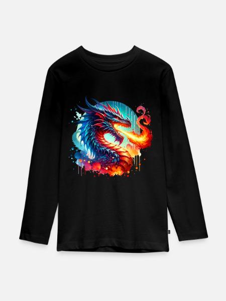 Drache - Teenager Premium Bio Langarmshirt - Schwarz