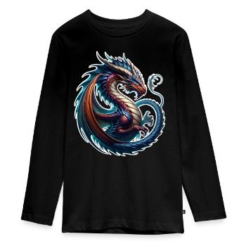 Drache - Teenager Premium Bio Langarmshirt - Schwarz - Vorne - AI Model Kid Female (0cm)