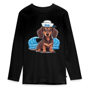 Dackel Hund Hunde Matrose maritim Hund - Teenager Premium Bio Langarmshirt - Schwarz - Vorne - AI Model Kid Female (0cm)