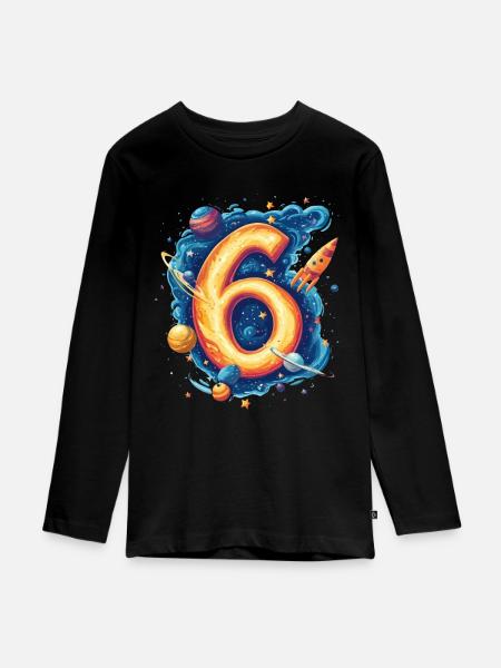 6th Birthday Space - Teenager Premium Organic Long Sleeve Shirt - black