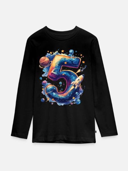 5th Birthday Space - Teenager Premium Organic Long Sleeve Shirt - black