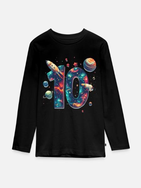 10th Birthday Space - Teenager Premium Organic Long Sleeve Shirt - black