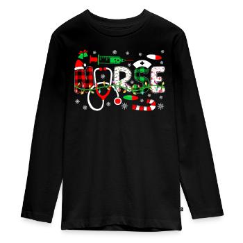 Nursing Students Nursing Nurse Merry Christmas Nu - Teenager Premium Bio Langarmshirt - Schwarz - Vorne - AI Model Kid Female (0cm)