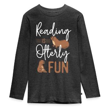 Loutre Lecture Enseignant Littérature - T-shirt manches longues Premium Ado - anthracite chiné - Devant - AI Model Kid Female (0cm)