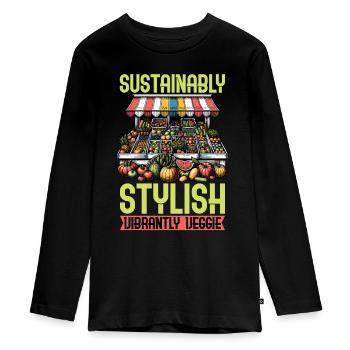 Vegetarian Sustainably Stylish Vibrantly Veganism - Teenager Premium Bio Langarmshirt - Schwarz - Vorne - AI Model Kid Female (0cm)