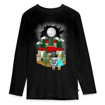 Children Child Fairy Tale Fairy Tale Character Cat Cats - Teenager Premium Organic Long Sleeve Shirt - black - Front - AI Model Kid Female (0cm)