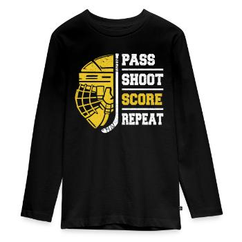 Eishockey, Eishockeyspieler, Eis-Hockey - Teenager Premium Bio Langarmshirt - Schwarz - Vorne - AI Model Kid Female (0cm)