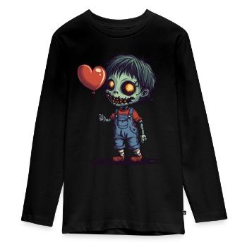 Zombie Child with Heart Balloon - Cute and Scary - Teenager Premium Organic Long Sleeve Shirt - black - Front - AI Model Kid Female (0cm)