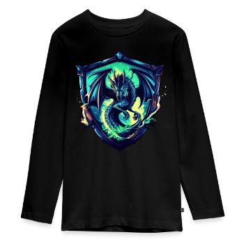Mystical Dragon in the Shield - SciFi - Desing - Teenager Premium Organic Long Sleeve Shirt - black - Front - AI Model Kid Female (0cm)
