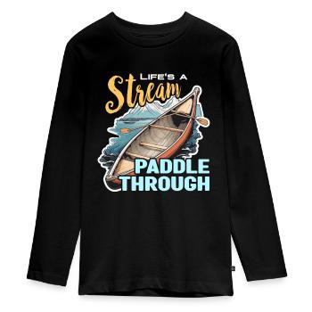 Canoë La vie est un ruisseau Paddle Through Paddle - T-shirt manches longues Premium Ado - noir - Devant - AI Model Kid Female (0cm)