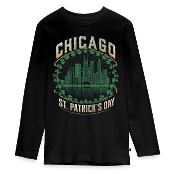Chicago Saint-Patrick - T-shirt manches longues Premium Ado - noir - Devant - AI Model Kid Female (0cm)