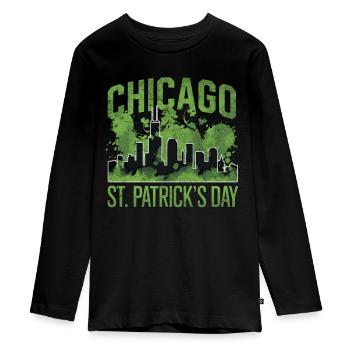 Chicago St Patricks Day - Teenager Premium Bio Langarmshirt - Schwarz - Vorne - AI Model Kid Female (0cm)