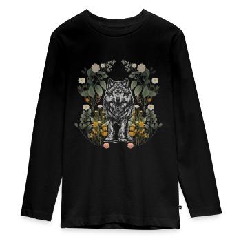 Wolf Wölfe Natur - Teenager Premium Bio Langarmshirt - Schwarz - Vorne - AI Model Kid Female (0cm)