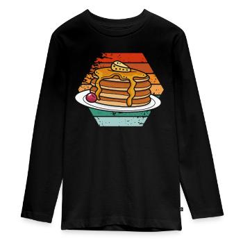 Retro Pancakes with Maple Syrup Delight - Teenager Premium Organic Long Sleeve Shirt - black - Front - AI Model Kid Female (0cm)
