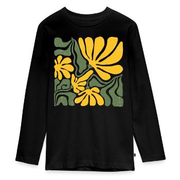 Art floral abstrait jaune et vert - T-shirt manches longues Premium Ado - noir - Devant - AI Model Kid Female (0cm)